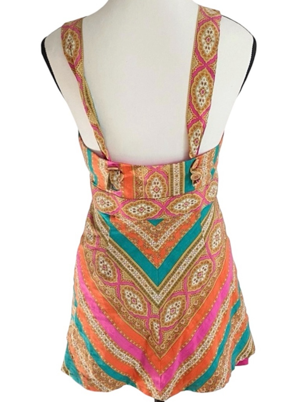 Vintage Nanette Lepore Shift Tunic Mini Dress Neon Pink Orange 2 XS Boho Mod - Picture 12 of 12